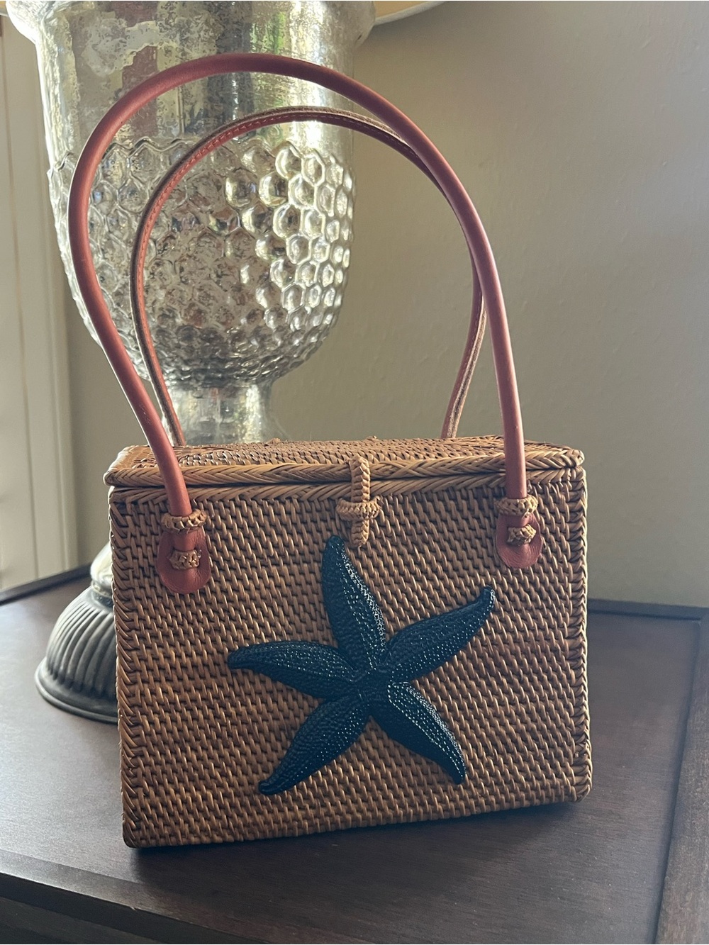 Woven Lisi Lerch Mini Tote with Navy Starfish Accent